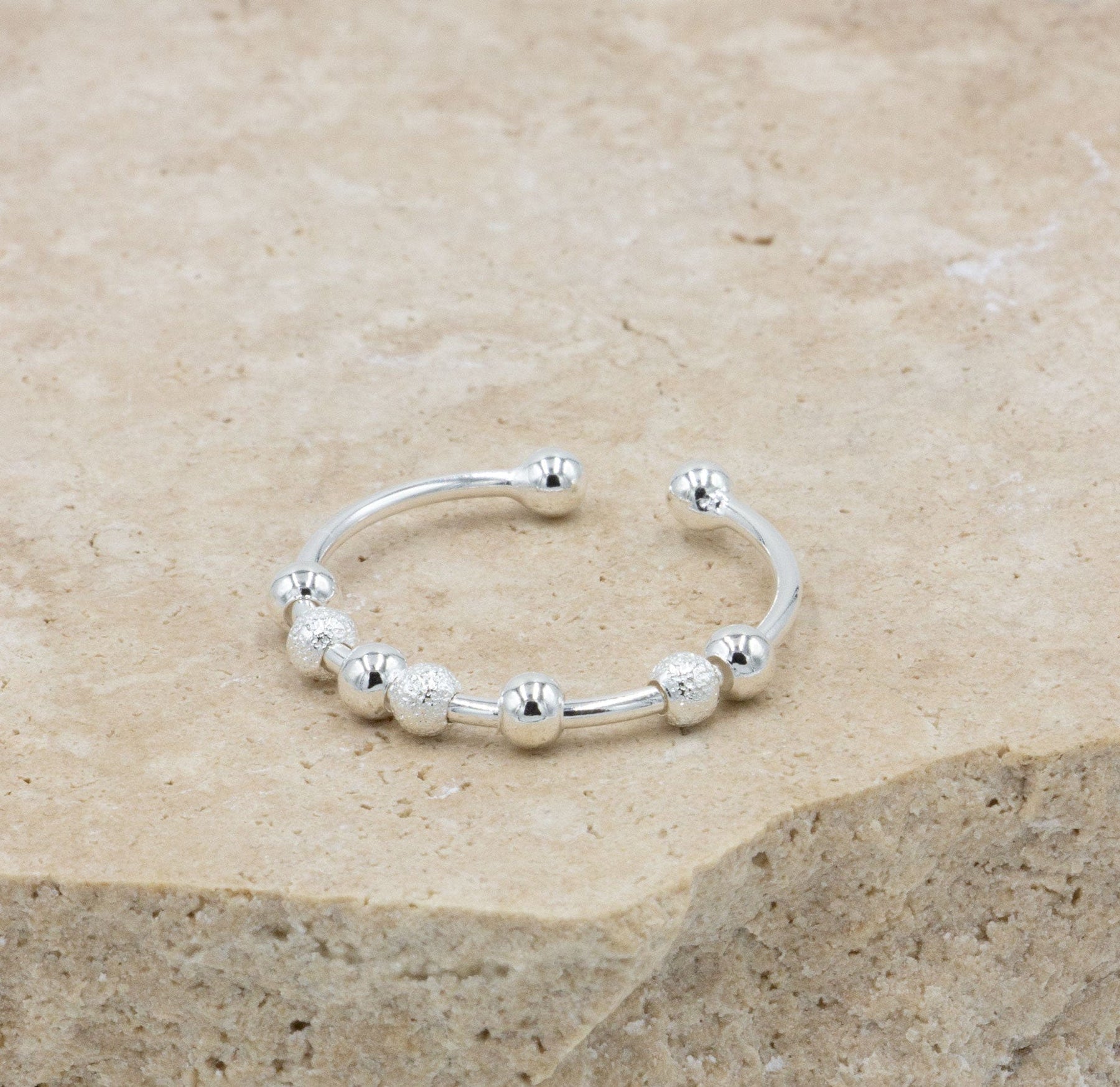Anel Bead Rotativo em Prata 925